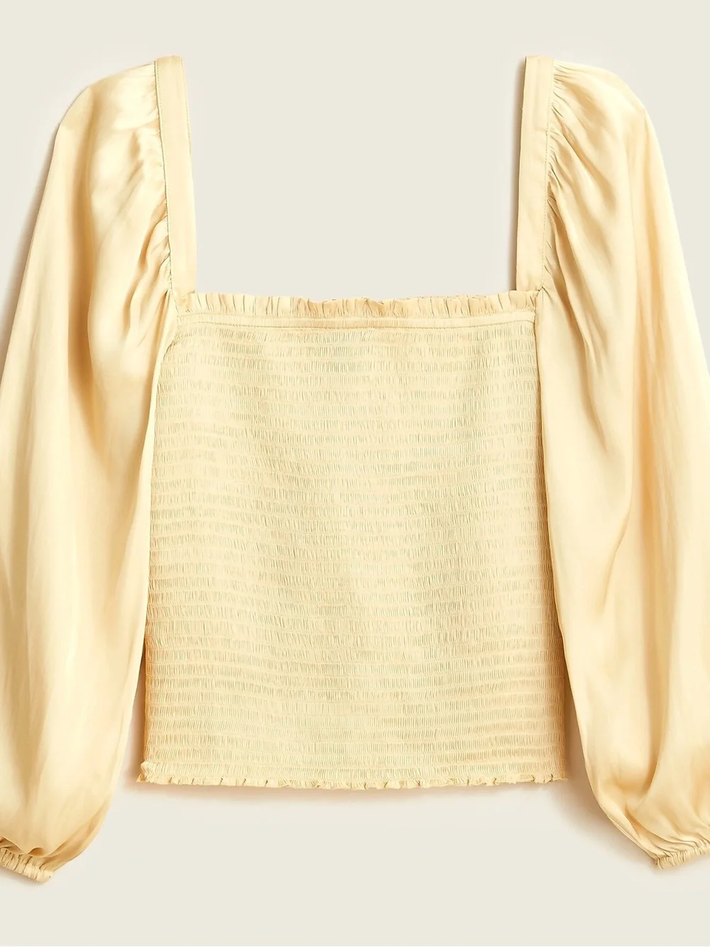 J Crew Smocked Featherweight Satin Cropped Top Size XS Soft Yellow BD635 NWT